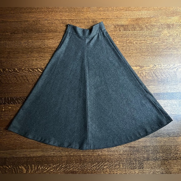 Charcoal Flared Maxi Skirt, High Waist, Herringbone Skirt - Picture 7 of 8